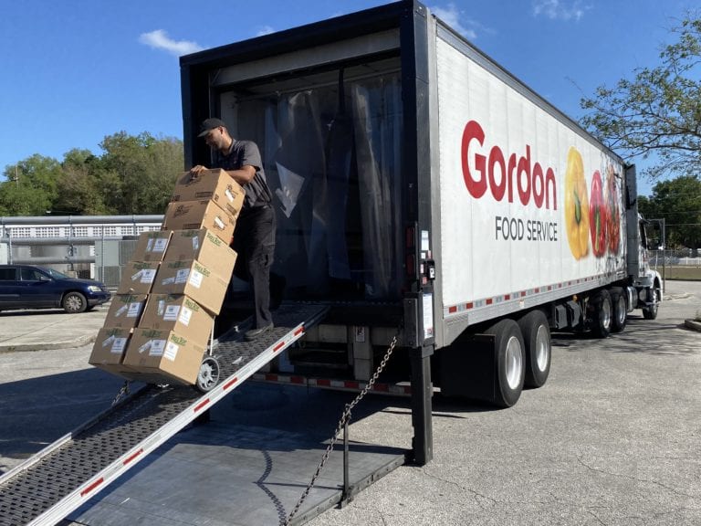 Durant High School received boxes of food Thursday morning and student nutrition managers have been getting it all ready for next week. (Courtesy of HCPS)